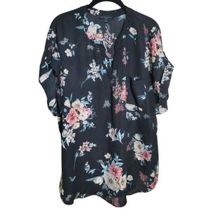 Signature Studio Floral Black Short Sleeve Blouse Size 2X